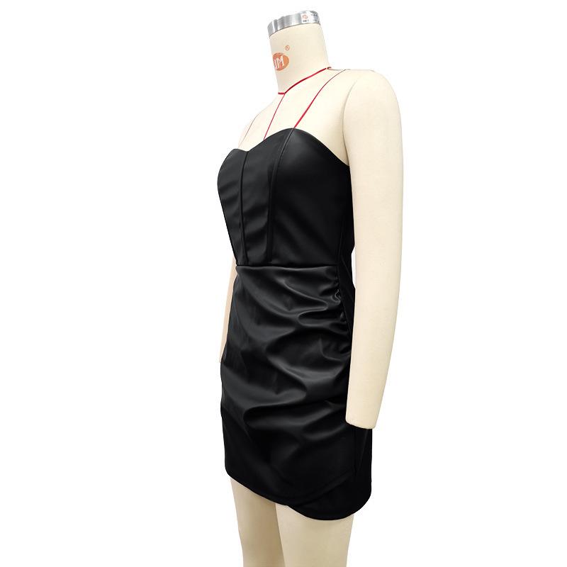 2024 Autumn/Winter European & American Style Women's Tube Top PU Dress - Sexy, Fashionable Nightclub Outfit