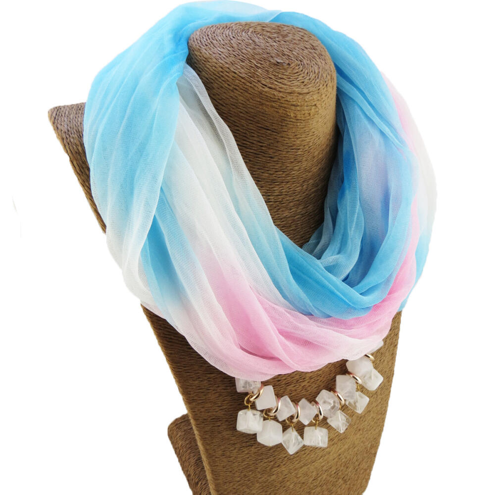 Summer Sunscreen Scarf Gradient Silk Scarf Scarf Resin Necklace Pendant Women's Jewelry Scarf
