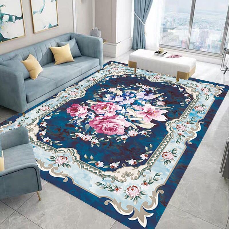 European American Retro Floral Carpet Non Slip Living Room Rug Large Area Decor Sofa Floor Mat