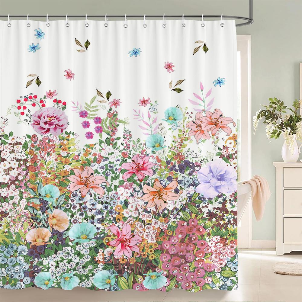 Chinese-style Printed Shower Curtain Waterproof Fabric Bathroom Plum Bossom Flowers Birds Plants Bathtub Screen Home Decorate