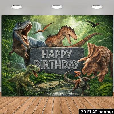 2D Green Rainforest Prehistoric Dino Kids Birthday Cake Smash Photography Backdrop