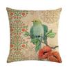 Lovely Flower And Bird Cushion Cover Retro Print Linen Pillowcase Decoration Living Room Bedroom Sofa Car 45*45Cm