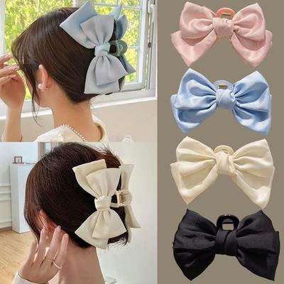 Damenmode Schleife Haarnadeln Elegante Pferdeschwanz Klaue Clip Koreanische Große Satin Hai Haar Klaue Stirnband Neue Exquisite Haar Zubehör