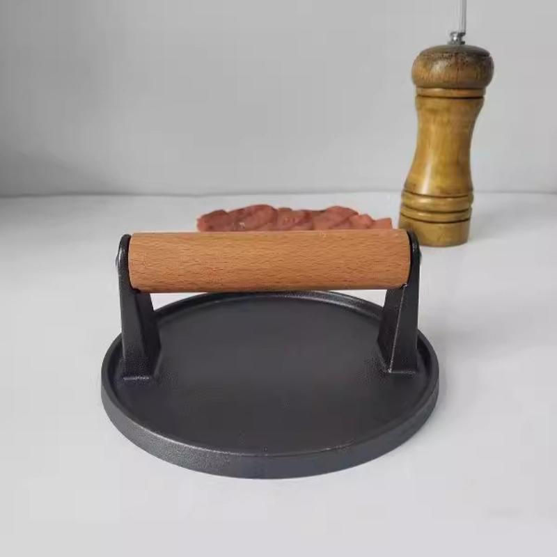 Ahşap Saplı Klasik Dökme Demir Yuvarlak Et Presi Kalıbı, İthal Ev Yapımı Köfte İçin Burger Köftesi Yapıcı, Barbekü ve Izgara İçin Mükemmel Araç