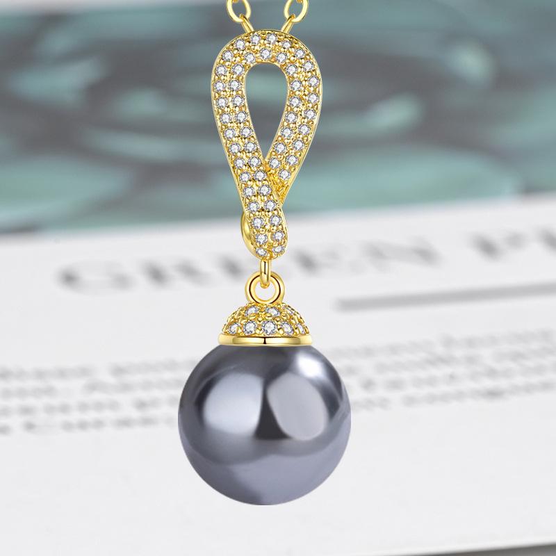 Zircon-Set Imitation White Pearl & Multicolor Shell Pendant Necklace - Women's Fashion Clavicle Chain