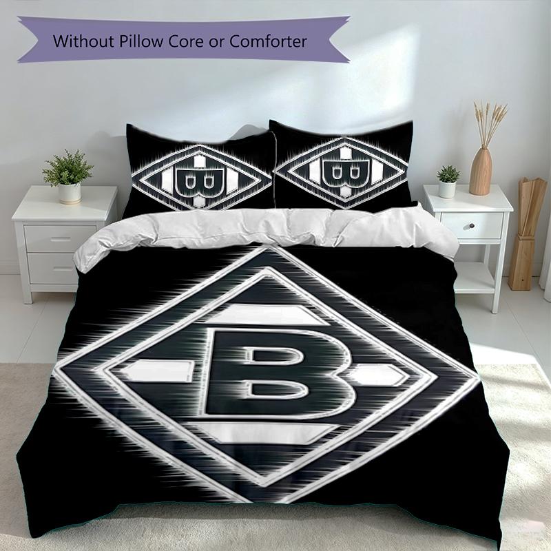 3pcs Borussia Monchengladbach Logo Duvet Cover Set, Includes 1 Duvet Cover and 2 Pillowcases,Skin-Friendly&Comfortable Fabric,Suitable Bedding Sets