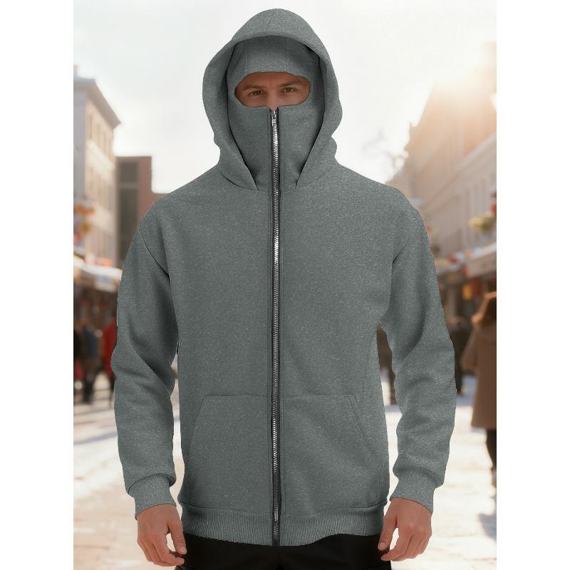 Men's Double Layer Hooded Zip Up Sweatshirt.