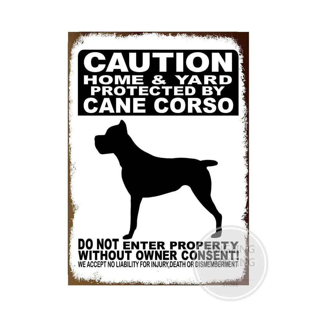 1pc Warning Dog Metal Tin Signs Vintage Poster Beware Of Dog Retro Sign Wall Stickers For Garden Family House Door Decoration