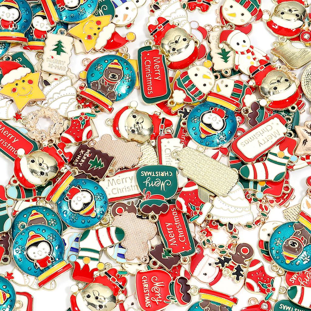 10-20pcs/lot Christmas Series Alloy Enamel Cute Pendant Santa Claus Elk Snowman Shape Charms For DIY Bracelet Necklace Accessory