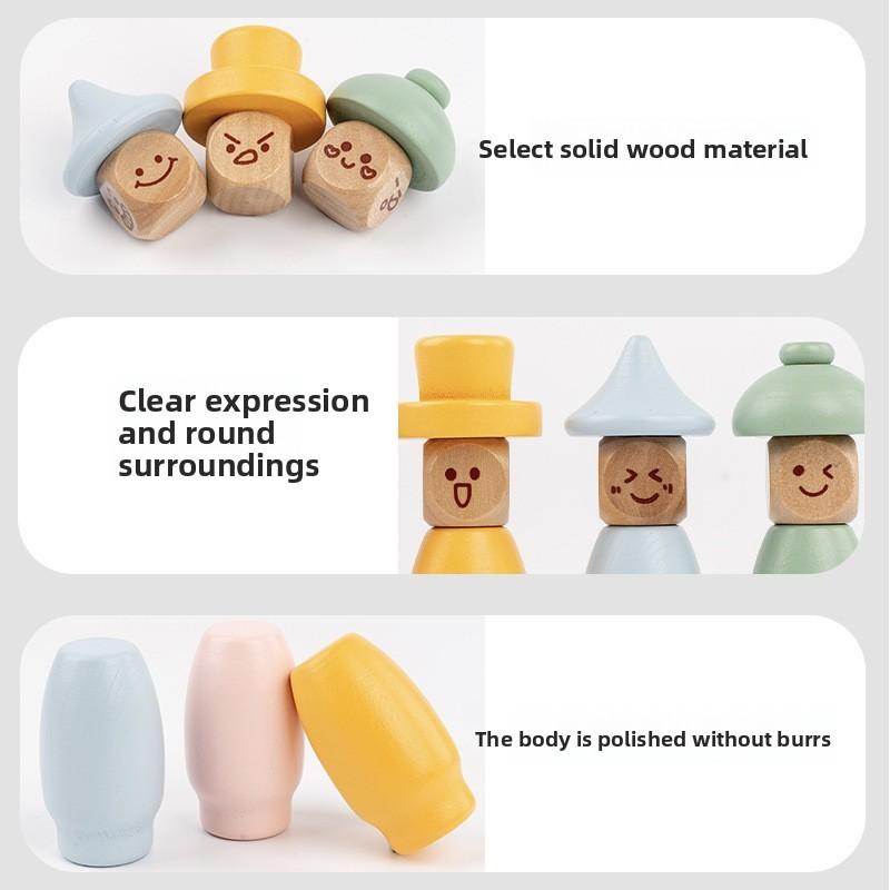 Montessori Wooden Building Blocks With Facial Expression Matching For Toddler Cognitive Development
