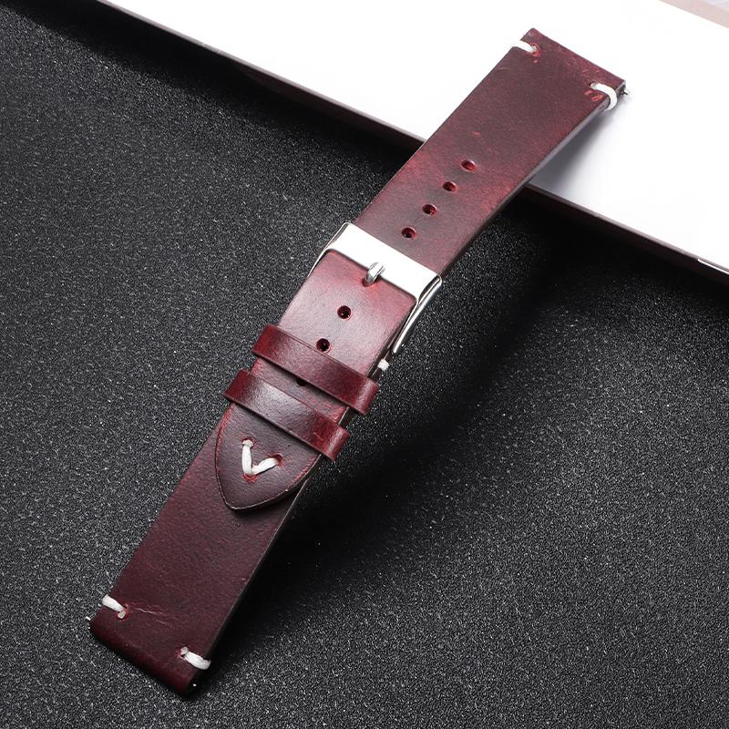 18mm 20mm 22mm Vintage Retro Oil Wax Leather Universal Watchband Wristband Stitching Cowhide Strap Business for Seiko Watch Band