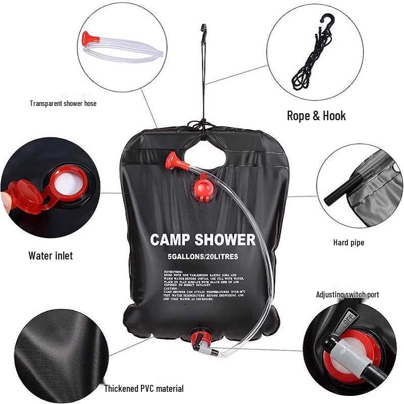 Portable Solar-Heated Outdoor Shower Bag - 20L Foldable Water Storage for Camping