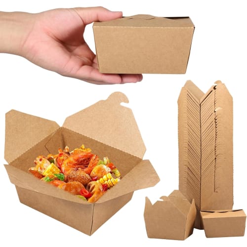 Set of 50 Kraft Paper Disposable Takeout Containers, Food Packs, Lunch Boxes, Disposable Bento Boxes, Snack Boxes, Square, Water and Oil Resistant, Bi