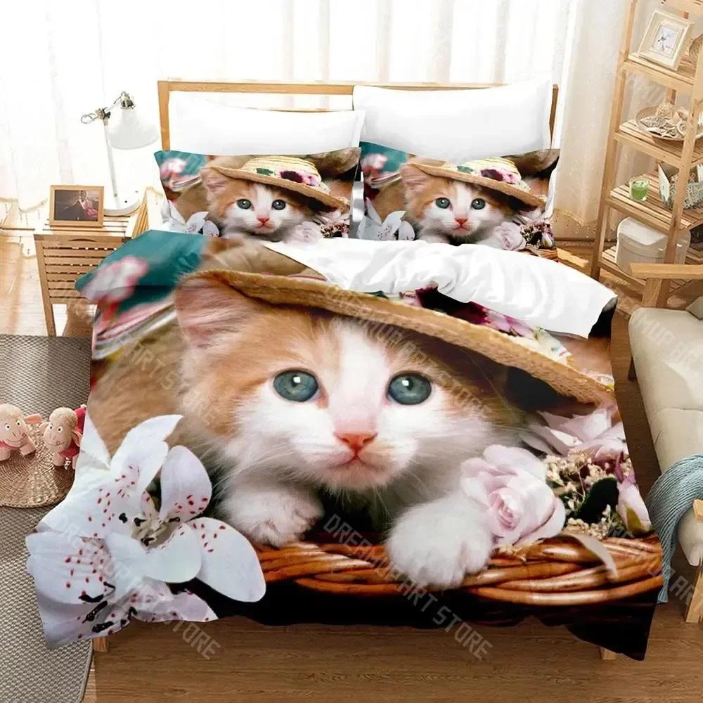Cute Artistic Cat Bedding Set Single Twin Full Queen King Size Bed Set Adult Kid Bedroom Duvetcover Sets Anime Cat