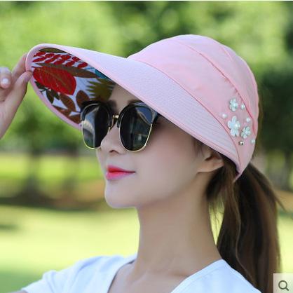 Women's Summer Casual Versatile Travel UV Protection Korean Version Summer Foldable Sunscreen Pearl Empty Top Sun Hat