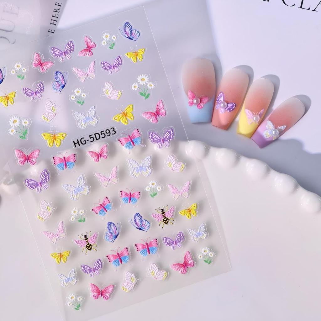 5D Butterfly Rose Flower Nail Art Stickers - 3D Flat Back Adhesive for Versatile DIY Designs