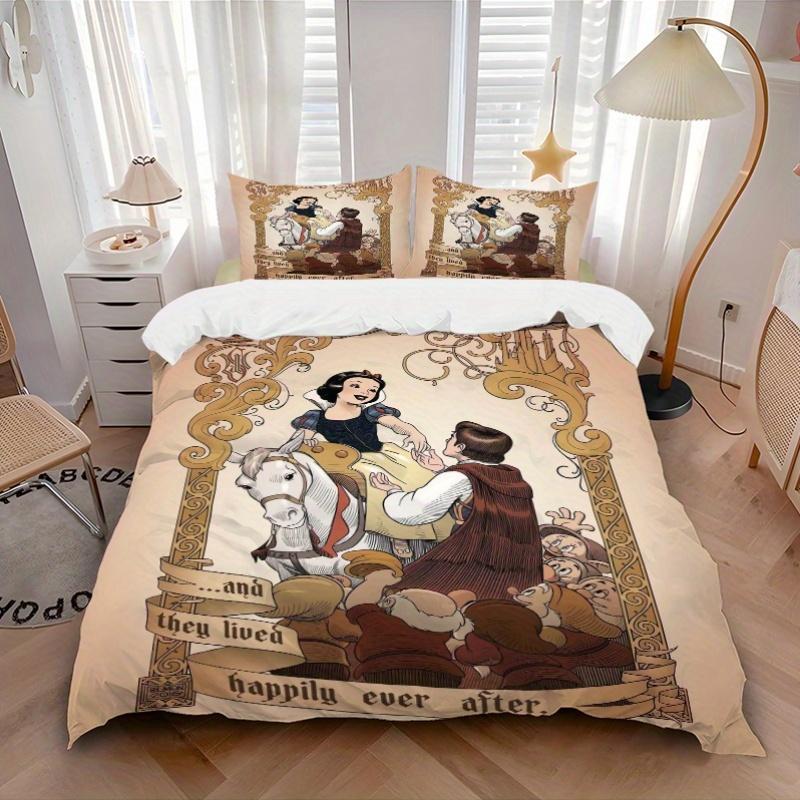 3pcs Happily Ever After Snow White and Prince Charming Quilt Cover Set - Soft and Cozy Bedroom, Guest Room and Dorm Decorative Bedding 3-Piece Se