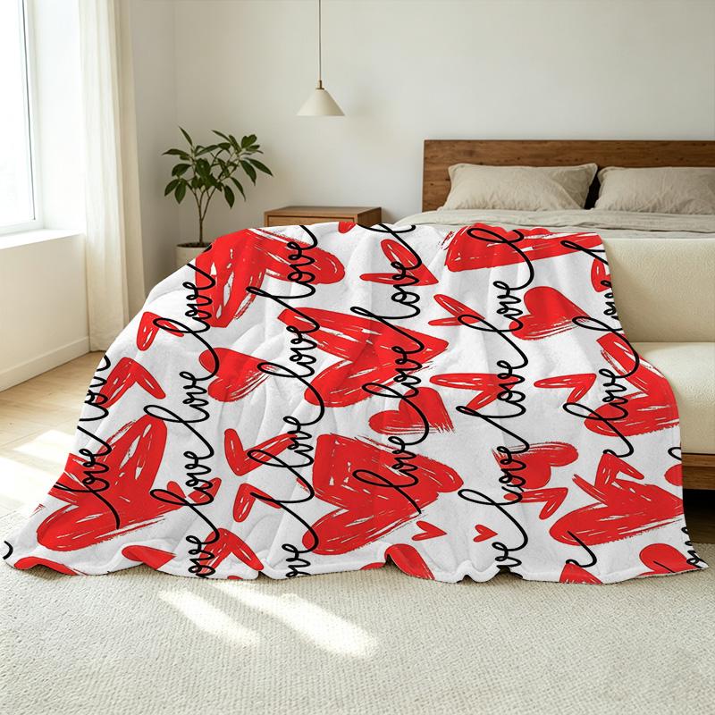 Cozy Plush Flannel Fleece Blanket Heart Pattern Design, Soft Warm Bedroom Throw, Ideal Valentine's Day Gift for Home Relax