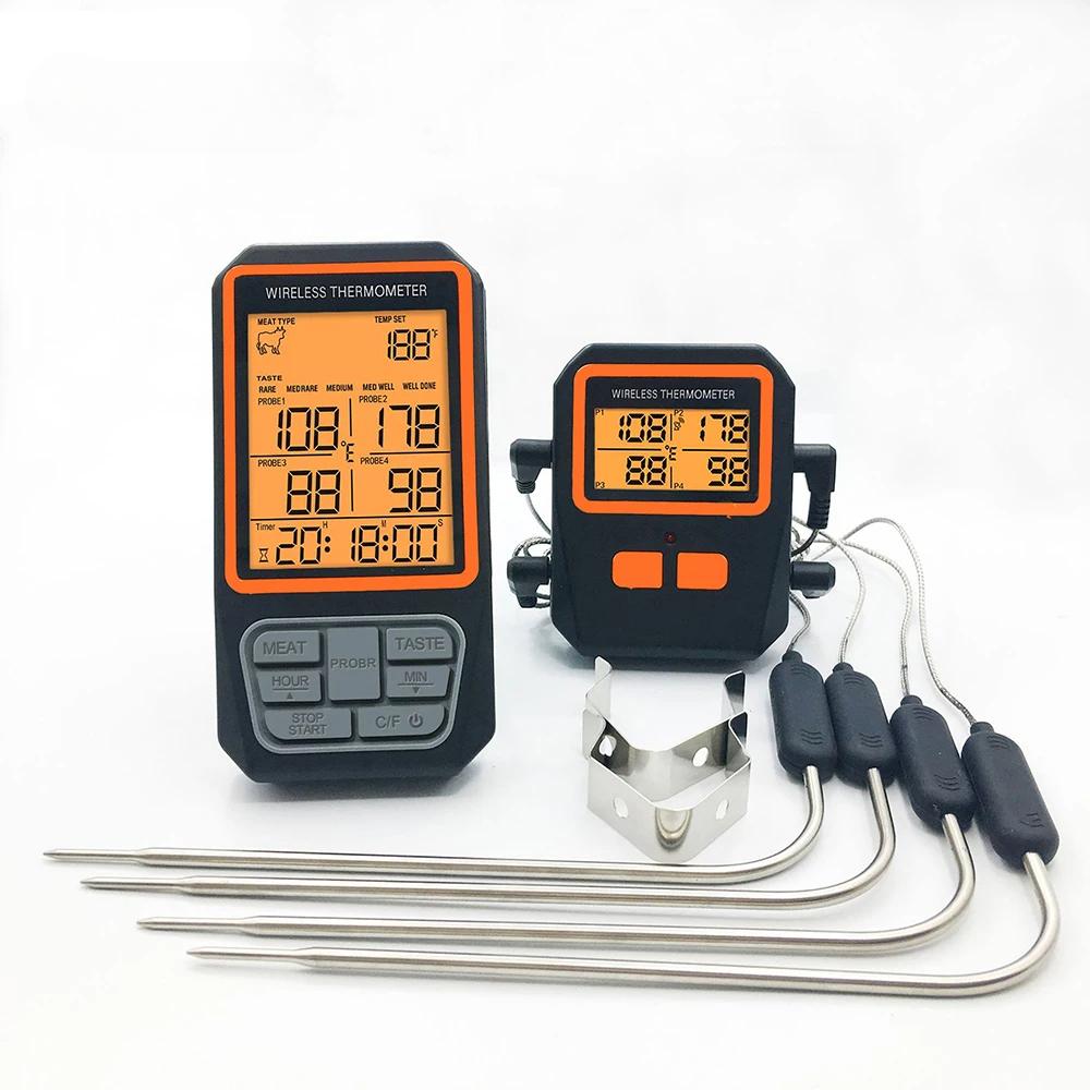 

MeatChamp 4 щупа Подсветка ЖК-дисплей 100 м Беспроводной диапазон Цифровой Кухонный Кулинарный Барбекю Духовка Мясной Термометр С Сигнализацией