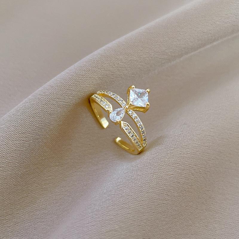 Real Gold Crown Water Drop Wedding Ring Ring Opening Adjustable Simple Jewelry Japanese Ring Couple Ring