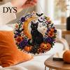 Black Cat Halloween Decoration Moon Rhinestone Painting Kit, Faceted Faux Crystal Hanging Decor, Handmade Holiday Pendant DIY Craft Window Decor