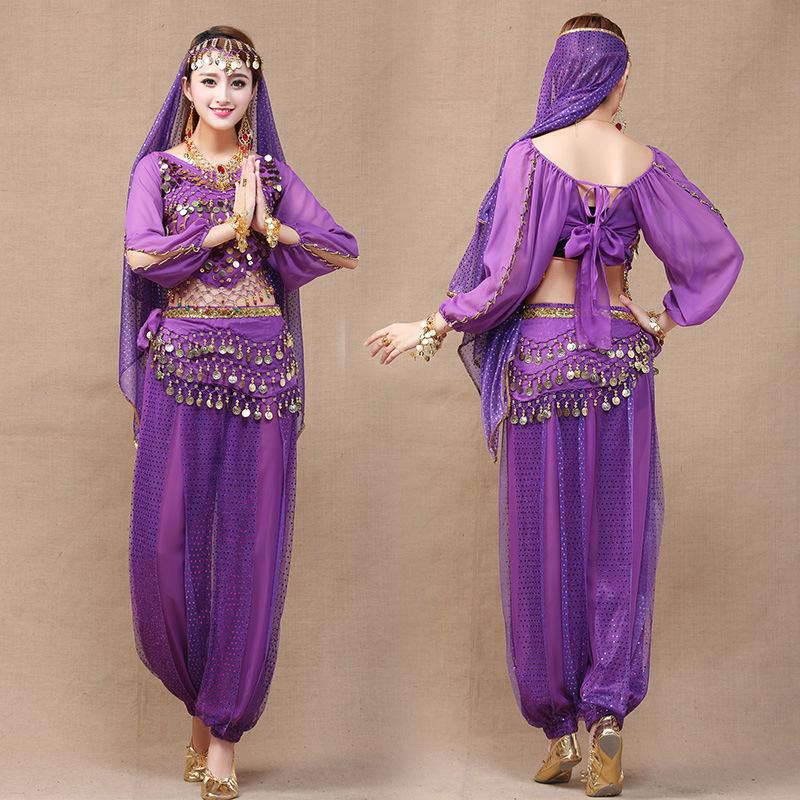 Dámský etnický kostým pro břišní tanec - Set topu s dlouhým rukávem a kalhot