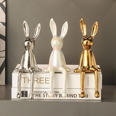 Sitting Rabbit Figurine Long Ears Bunny Resin Statue Sculpture Home Office Bookshelf Desktop