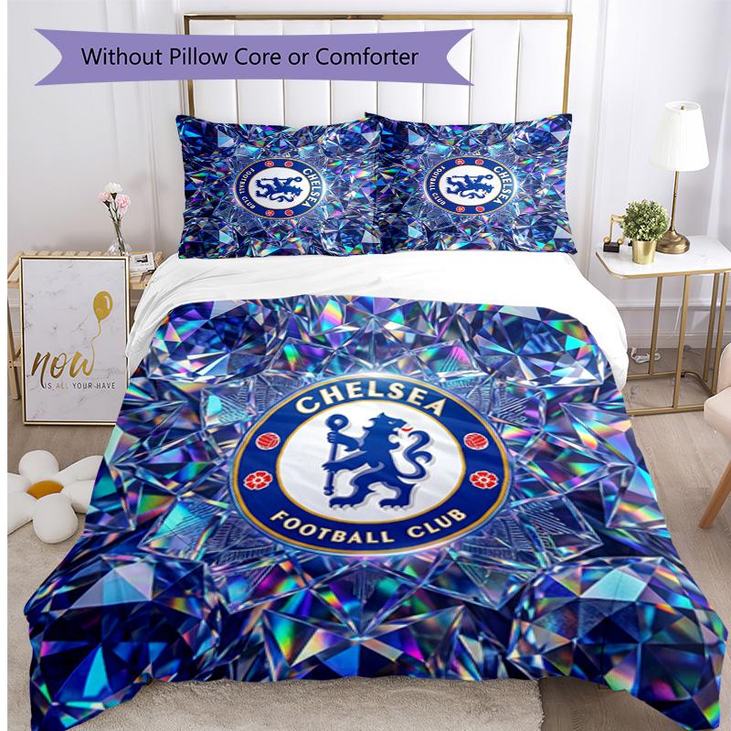 Set Lenzuola 3 Pezzi Stampato Chelsea FC Morbido Delicato sulla Pelle Lavabile Copripiumino e Federe Set Tutte le Stagioni Camera da Letto