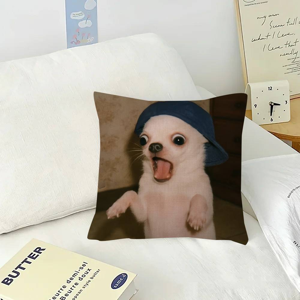 Cute Dog Funny Meme   Pillow Cushion Cover Pillowcase Living Room Sofa Home Decor Customized