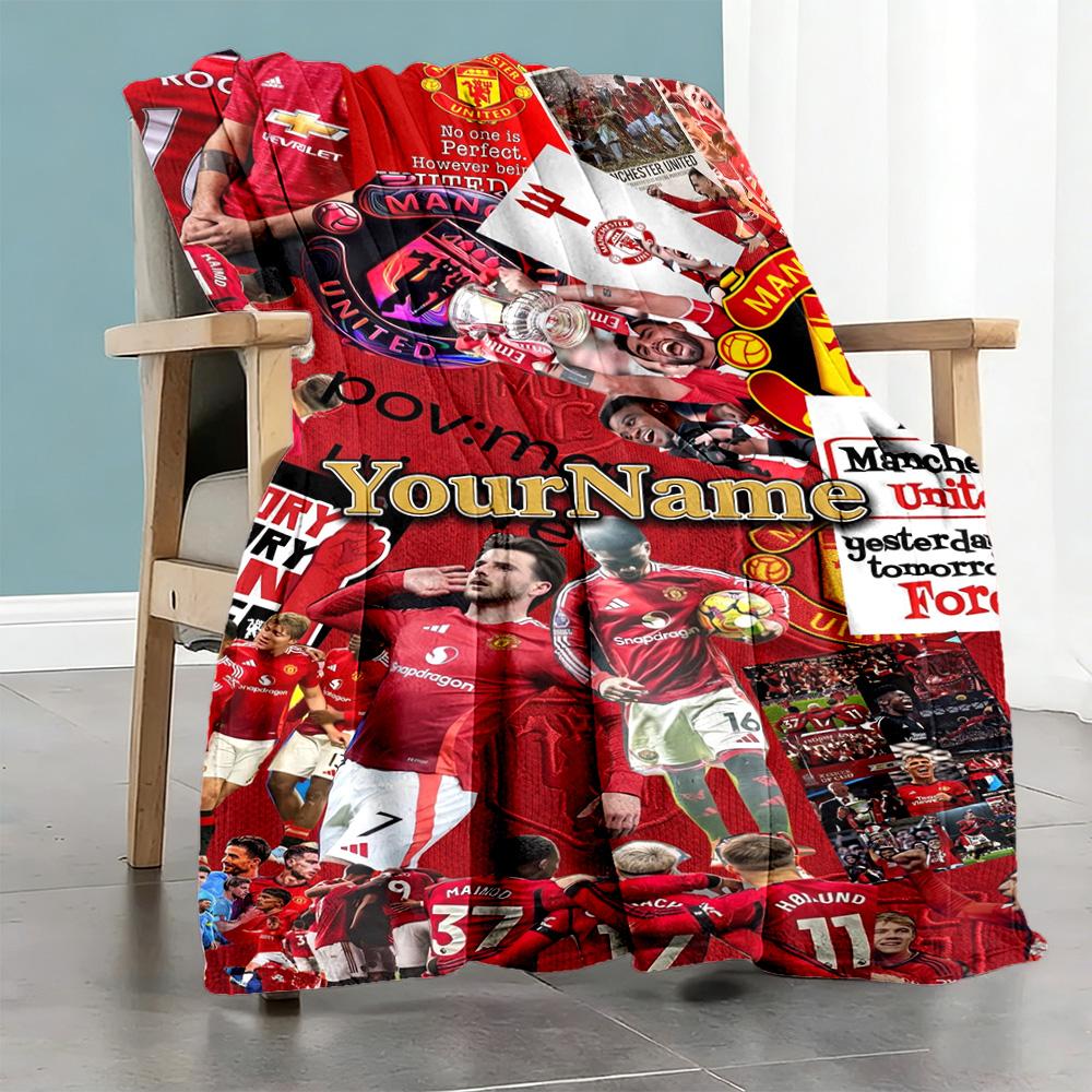 Manchester Customize Text Blanket Multi-purpose Personalized Blanket Soft Warm Cozy Versatile for Bed Sofa Chair Bedding Four Seasons Multipurpose