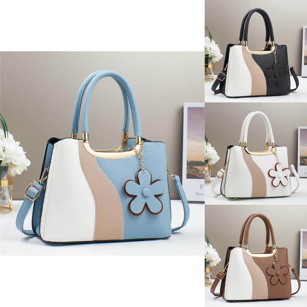 Pu Geometric Color Block Bag With Zipper Pockets For Daily Use