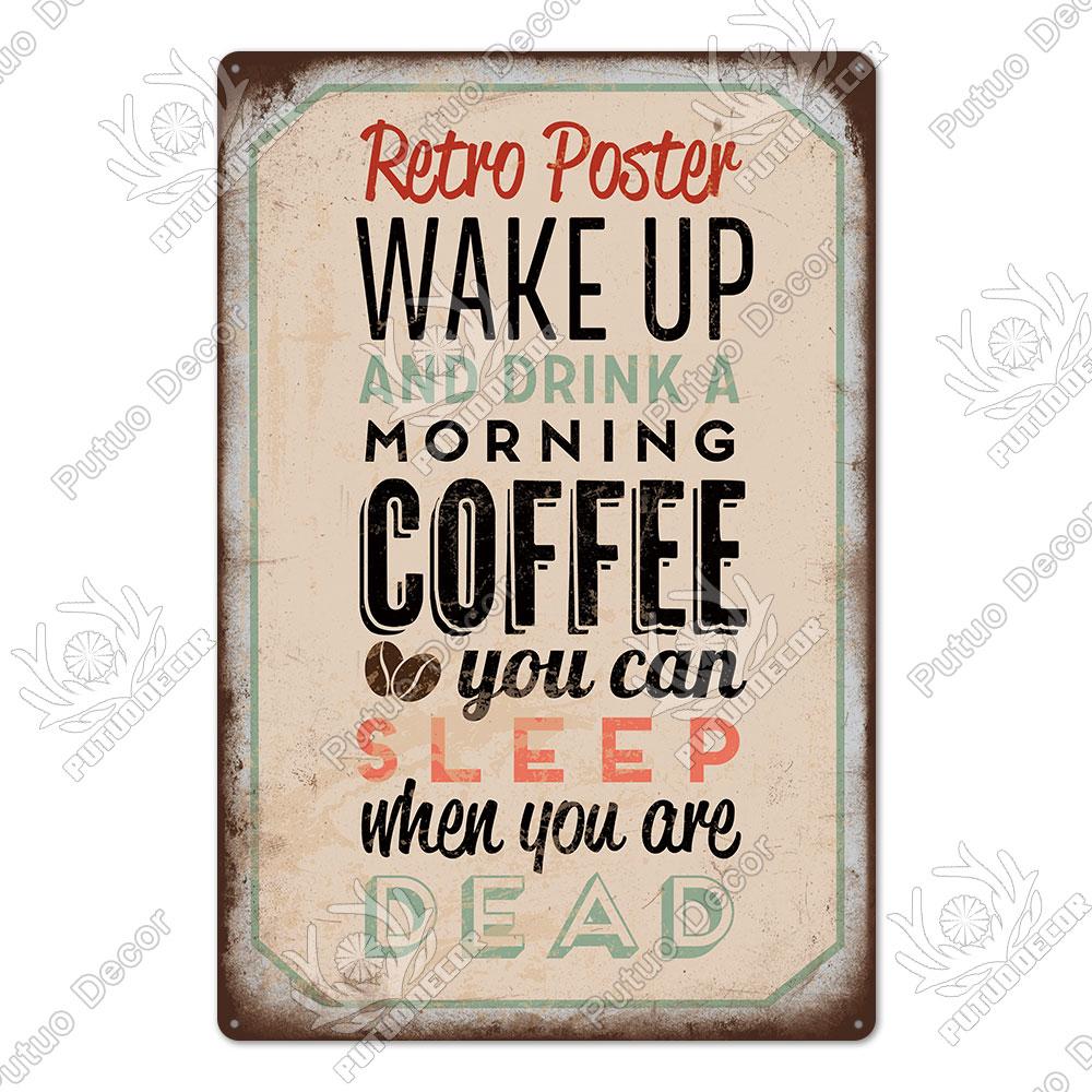 Putuo Decor Coffee Vintage Tin Metal Sign Decorative Plaque Retro Plate Cafe Kitchen Man Cave Coffee Bar Club Wall Decoration
