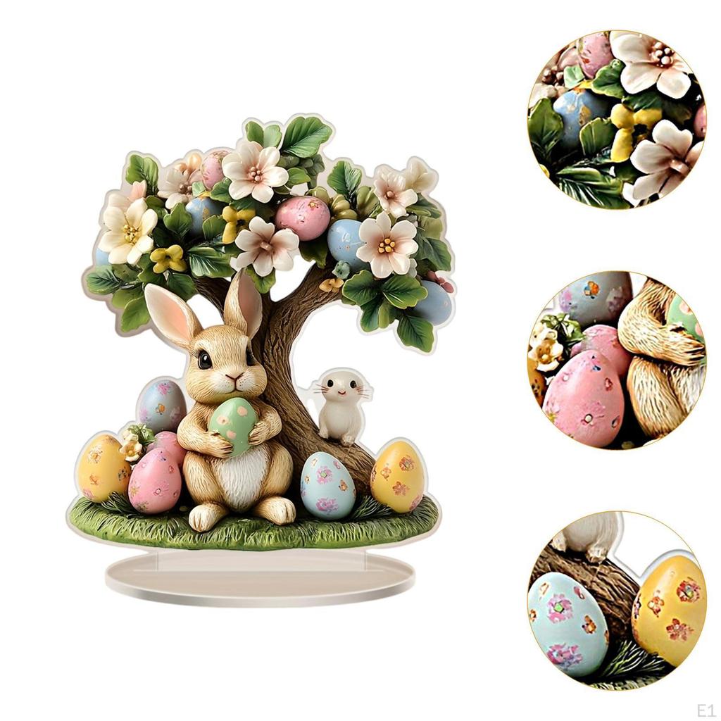 Easter Eggs Tree Rabbit Decor Tabletop Sign 2D Decorative Holiday Decoration Bunny Ornament