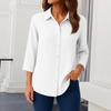 Womens Button Down Shirts 3/4 Sleeve Casual Collared Shirt Loose Blouses Solid Color Tops With Pocket