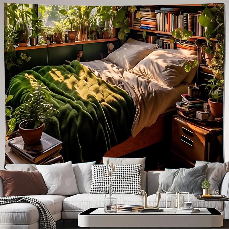 Warm Bedroom TapestryLiving Room Decoration Painting Surrounded by Sunlit Green Plants