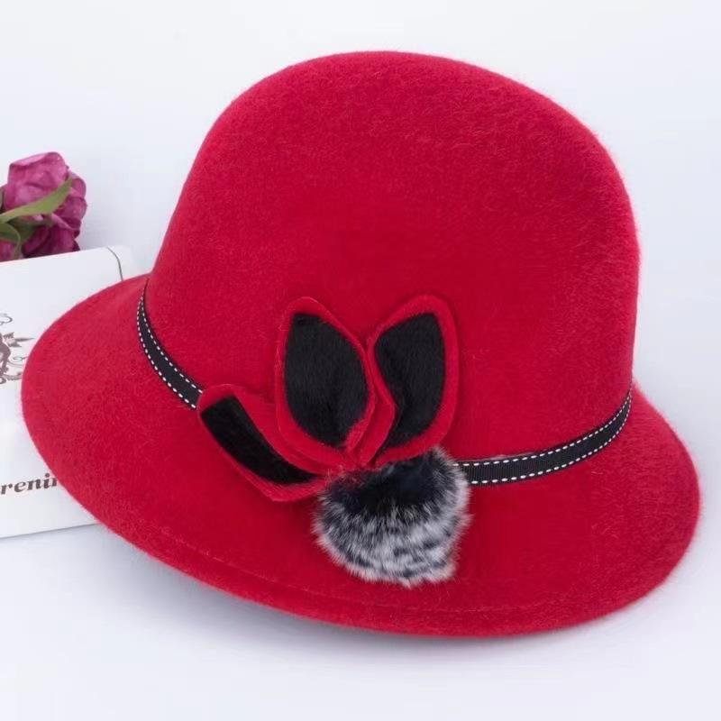 Flat Top Fedoras Jazz Hats For Women Men Solid Color Imitation Woolen Jazz Cap British Style Wide Brim Ladies Bowler Hats Fedora
