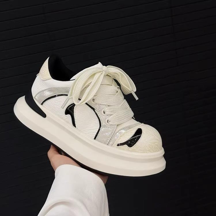 2025 spring and summer new platform bread shoes board shoes color matching versatile height increase casual sports shoes support one 2025