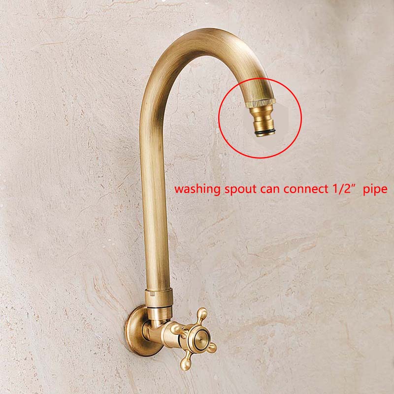 Single Cold  Longer Faucet Spout 360 Swivel Faucet Outdoor Mop Faucet Antique Brushed Solid Brass Washing Machine Tap Kmmoun