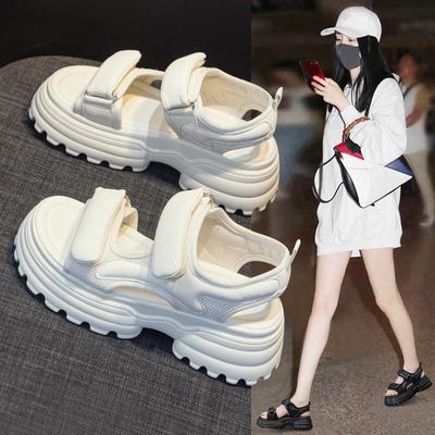 Women's Platform Sports Sandals Summer New Leisure Platform Soft Bottom Wild Height Increasing Velcro Daddy Sandals