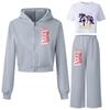 3 Stück/Set Kinder Mädchen Lily Lovebraids Cartoon-Aufdruck Kapuzen-Sportfleece Freizeit-T-Shirt Oberteil Hosen Jacken Sets