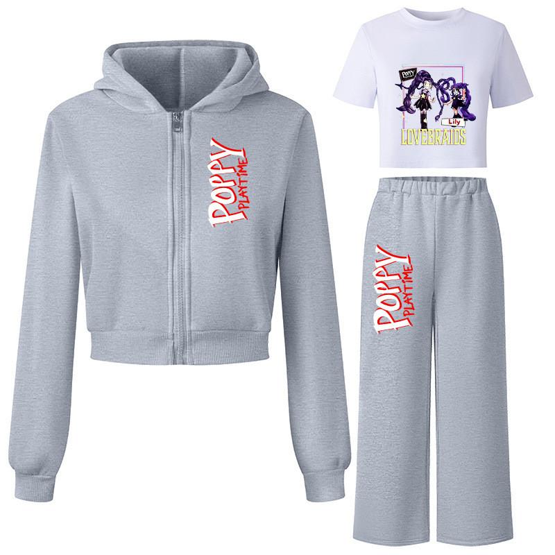 3 Stück/Set Kinder Mädchen Lily Lovebraids Cartoon-Aufdruck Kapuzen-Sportfleece Freizeit-T-Shirt Oberteil Hosen Jacken Sets