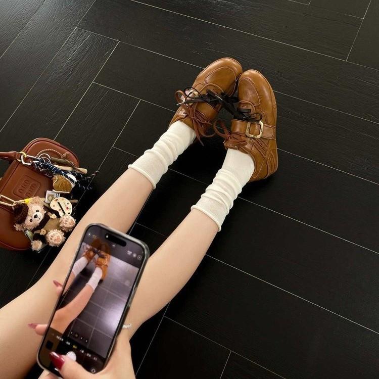 Jinlan leather women's early autumn new retro versatile lace-up belt buckle small leather shoes