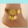Geometric Gold Alloy Coin Ankle Chain For Women With Dangle Tassels In Spring Fashion