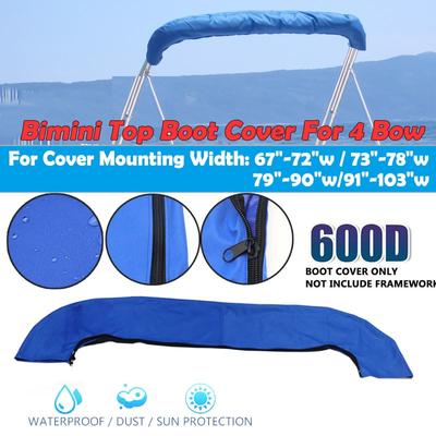 Blaue 3-Bug/4-Bogen-600D-Bimini-Top-Stiefelabdeckung für Marineboote, Sonnenschutz, Baldachin, Yacht-Dachplane, Staubschutz mit Reißverschluss (Rahmen nicht im Lieferumfang enthalten)