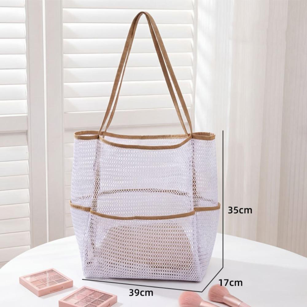 Nylon Mesh Beach Bag Large Capacity Mesh Handbag Toiletry Bag Swimming Bag  Cosmetic Bag белый
