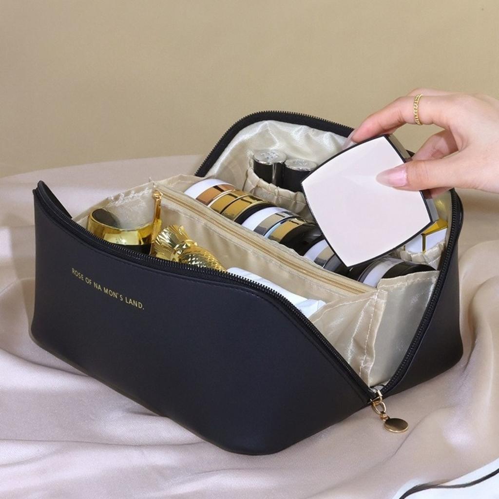 Large Capacity Men's and Women's Toiletries Bag, Portable for Outdoor Use, Waterproof PU Makeup Bag, Simple Business Travel Handbag Storage Bag
