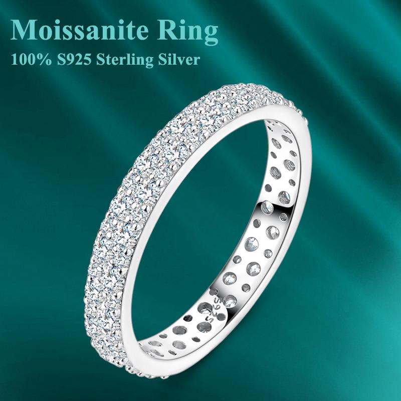 Total 0.596CT Full Moissanite Rings Copper Metal Designed For Women Sparkling Classic Band Ring Wedding Engagement High Quality Fine Jewelry Perfect