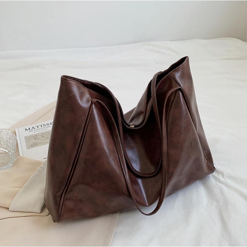 Vintage Red Womens Tote Bag Athletic Casual Fashion Large Capacity Leather Shoulder Bag Shopper Harajuku Simple Handbag