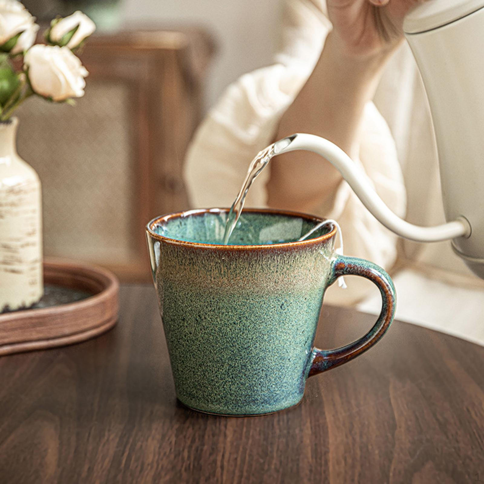 

Керамическая кофейная кружка Посуда для напитков с ручкой Микроволновая печь Широкая Чашка для фруктов, мороженого, хлопьев на завтрак зелёный