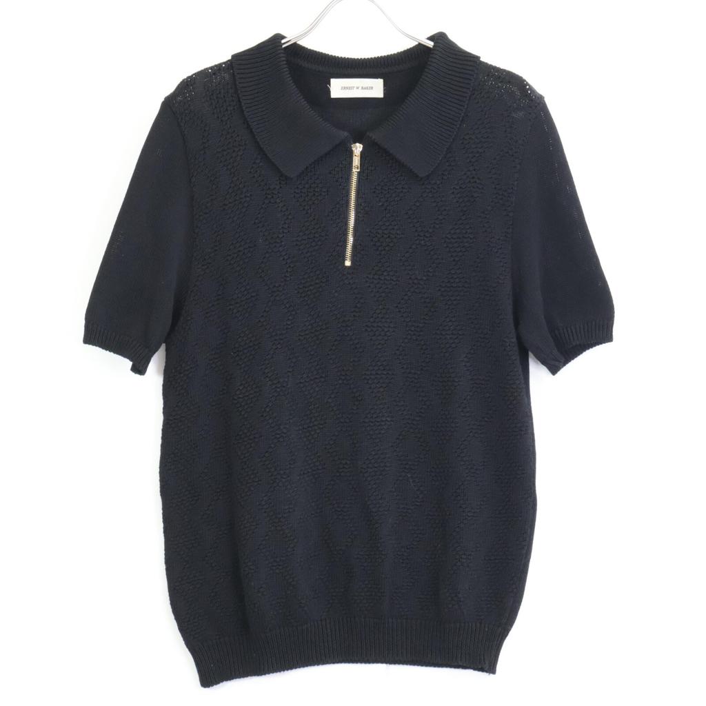 ERNEST W. BAKER Black Zip-Up Knit Polo tops M blackUsed